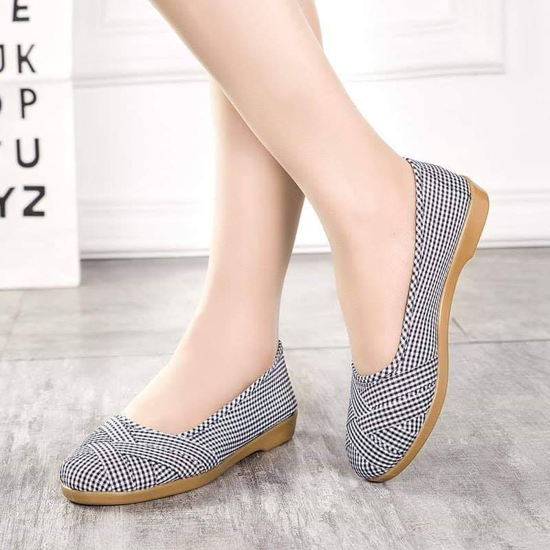 Giày lười vải cotton đế cao su 2cm