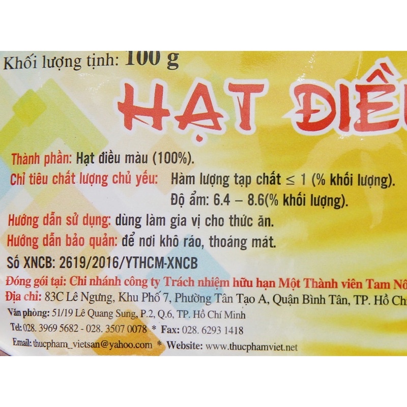 Hạt điều màu Viet San 100g