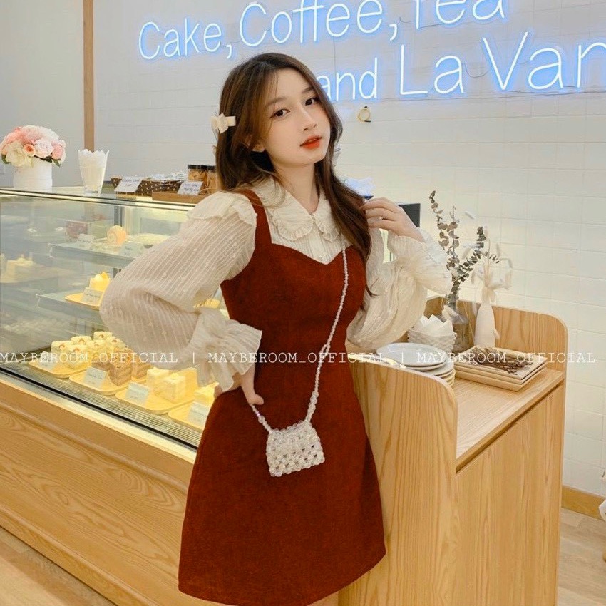 Set yếm đỏ nhung kèm somi cổ sen