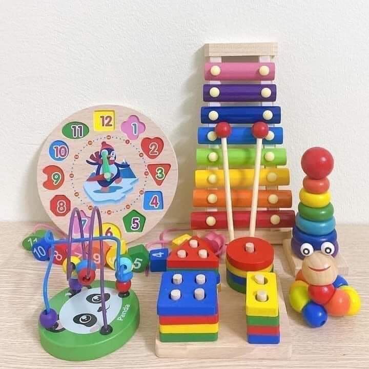 combo Đồ Chơi Gỗ 6 món Cho Bé Từ Sơ Sinh Đến 5 Tuổi