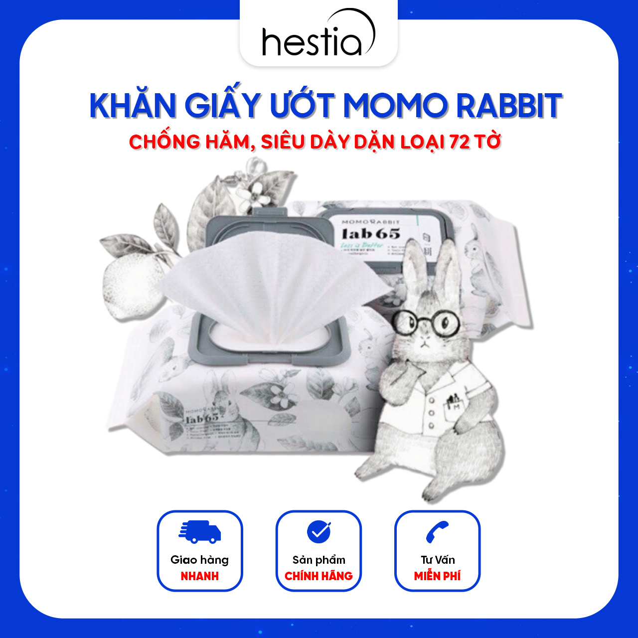 Khăn Giấy Ướt Momo Rabbit Hàn Quốc Lab65 Chống Hăm, Siêu Dày Dặn Loại ...