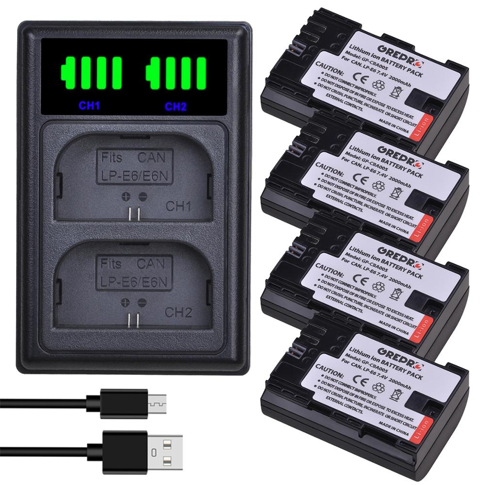 2000mah lp-e6 lp e6 lpe6 pin máy ảnh led sạc kép với cổng type-c cho canon 5d mark ii iii 7d 60d eos 6d 70d 80d