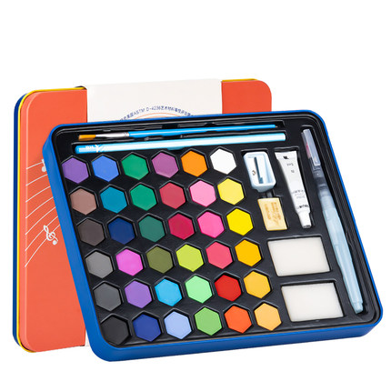 Màu Nước dạng nén 24/36/48 màu DELI Vương Nguyên tặng kèm Bút nước, Cọ Vẽ, Bút chì, Miếng mút màu nước giorgione- 73936