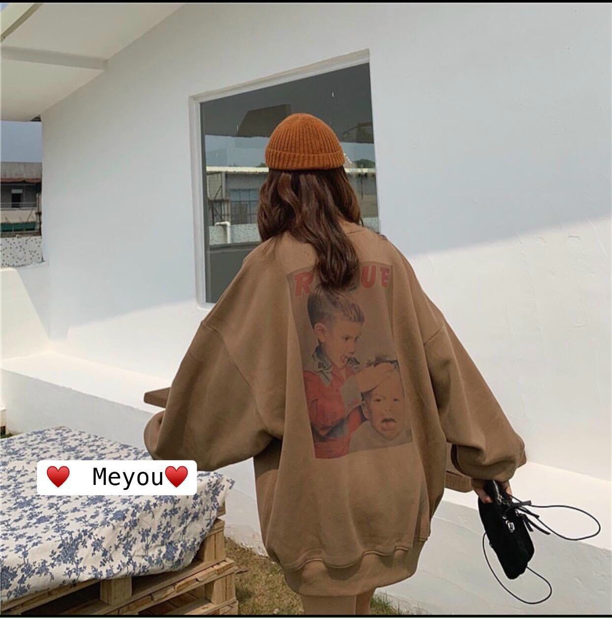 [HCM]Áo Sweater Form Rộng Mặc 4 Mùa in Hình 2 Chú Bé Cắt Tóc Siêu Dễ Thương .TP