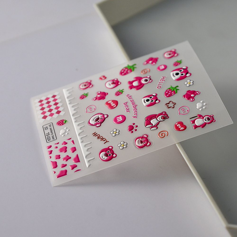Sticker Lụa Nổi 5D | Gấu Dâu Lotso | Hình Dán Móng Tay