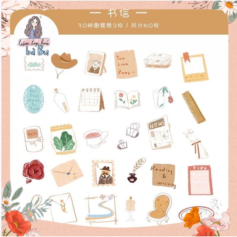 Gói 60 pcs stickers to vẽ tay dễ thương dùng để trang trí DiY