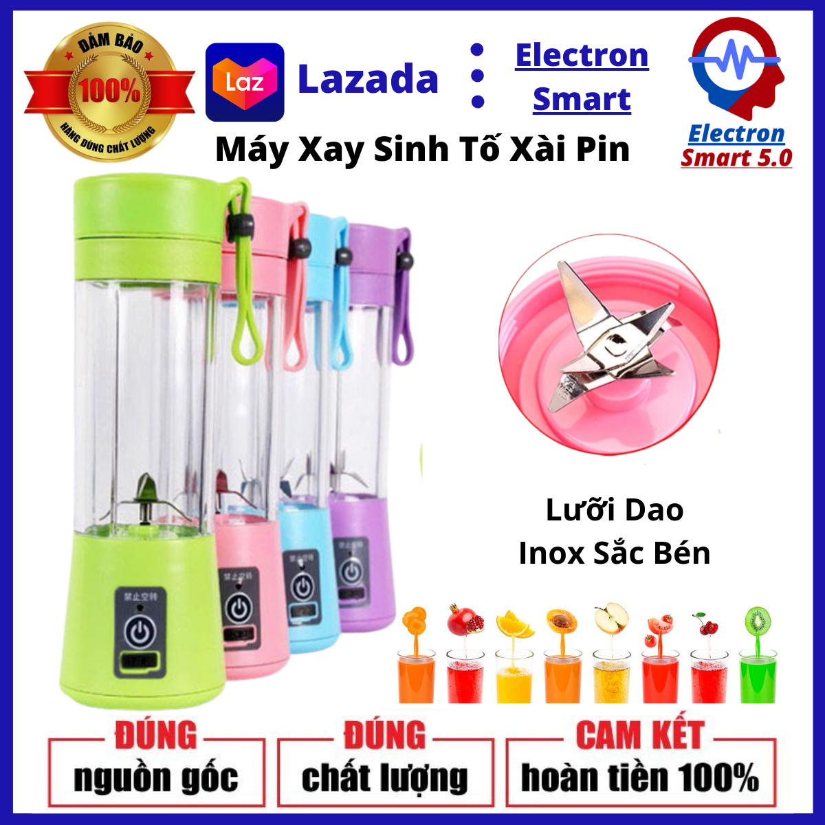Máy xay sinh tố đa năng mini xài pin cầm tay 6 lưỡi kép, siêu mạnh, siêu tiện dụng - máy xay sinh tố cầm tay sạc pin qua cổng usb mini - máy xay mini cầm tay dùng pin sạc tiện lợi. bảo hành 12 tháng