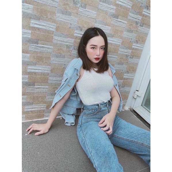 Áo ba lỗ nữ chất len mỏng dệt kim croptop hàng QC
