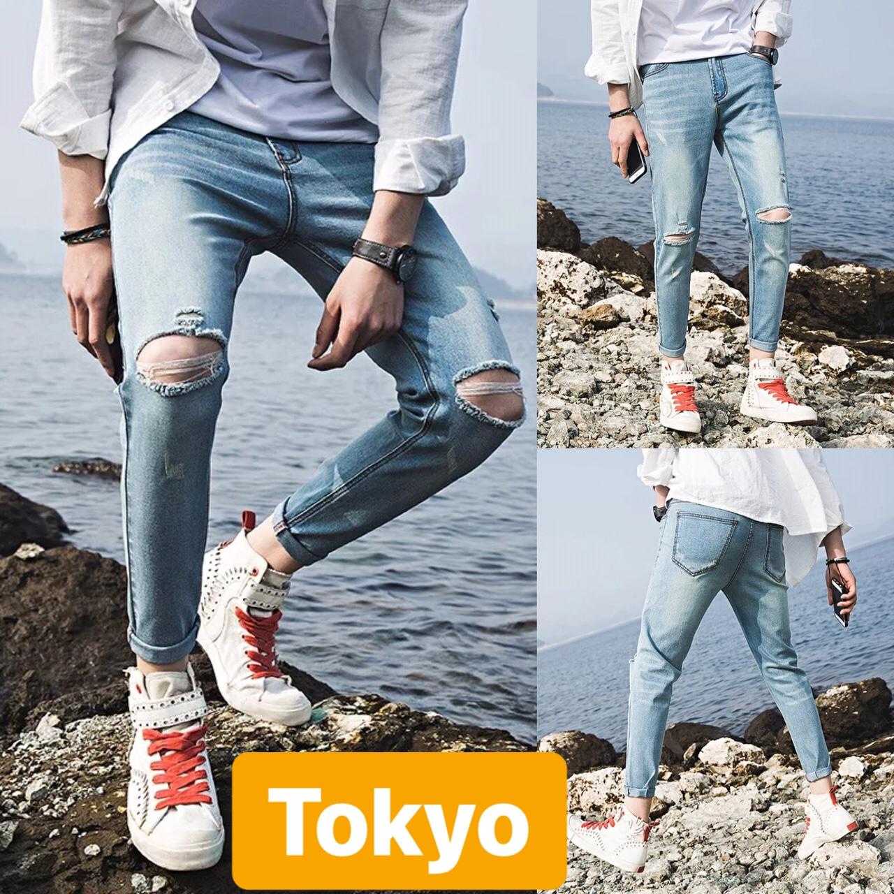 QUẦN JEAN NAM CHẤT BÒ XANH RÁCH GỐI HIROMITO NỔI TIẾNG DB-1953 - TOKYO FASHION