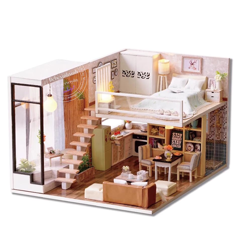 MÔ HÌNH NHÀ GỖ DIY Waiting for the time L020 (Tặng mica che bụi)