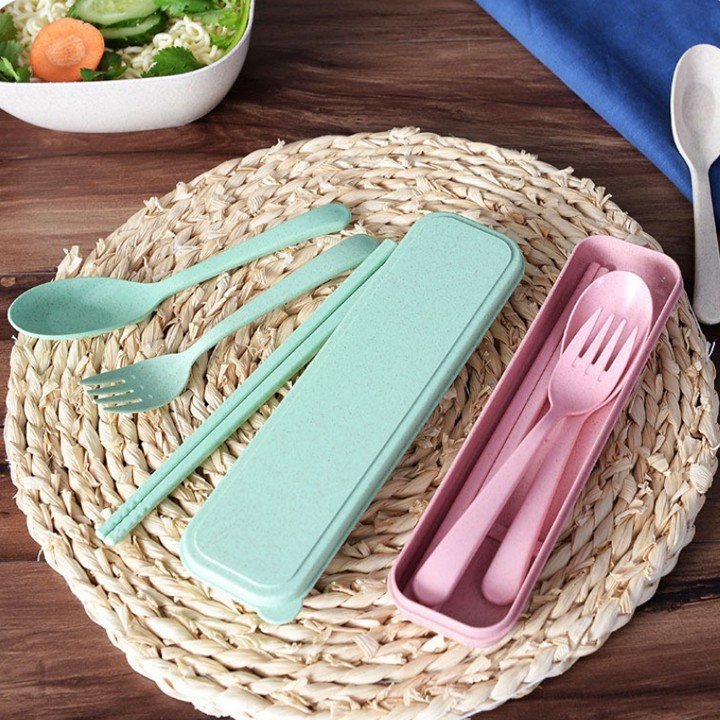 Bộ Thìa,Dĩa,Đũa,Muỗng Cá Nhân Bằng Lúa Mạch Không Hộp