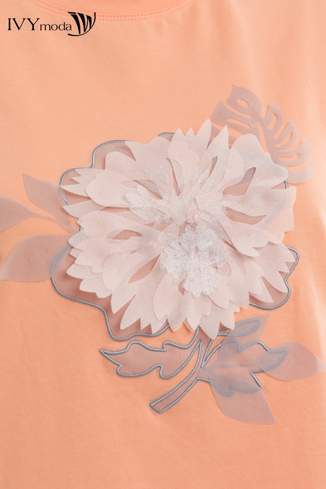 Áo thun đính hoa nổi IVY moda MS 57M7470