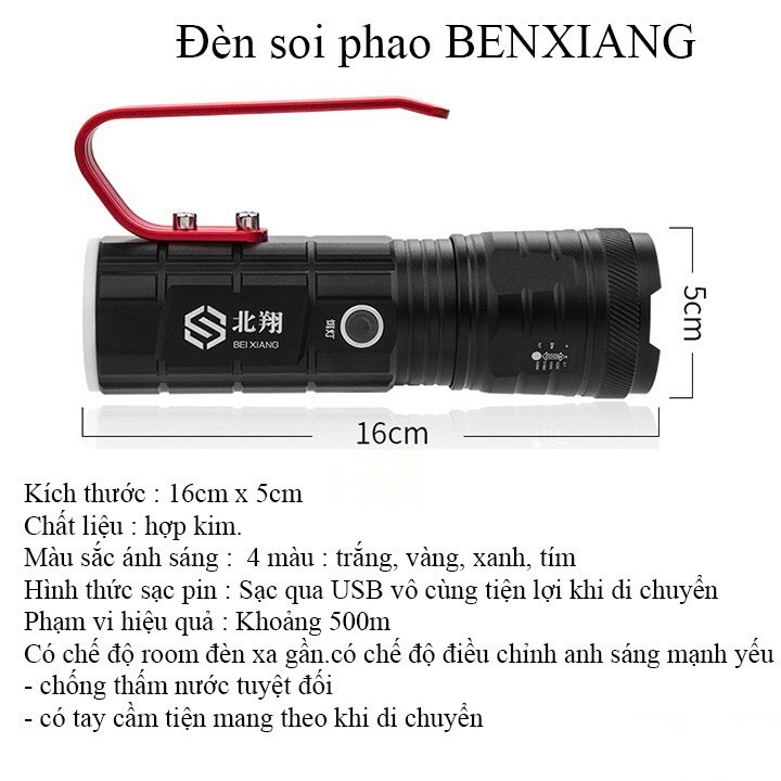 Đèn soi phao câu cá dã ngoại sạc điện 4 chế độ - chất lượng cao benxiang