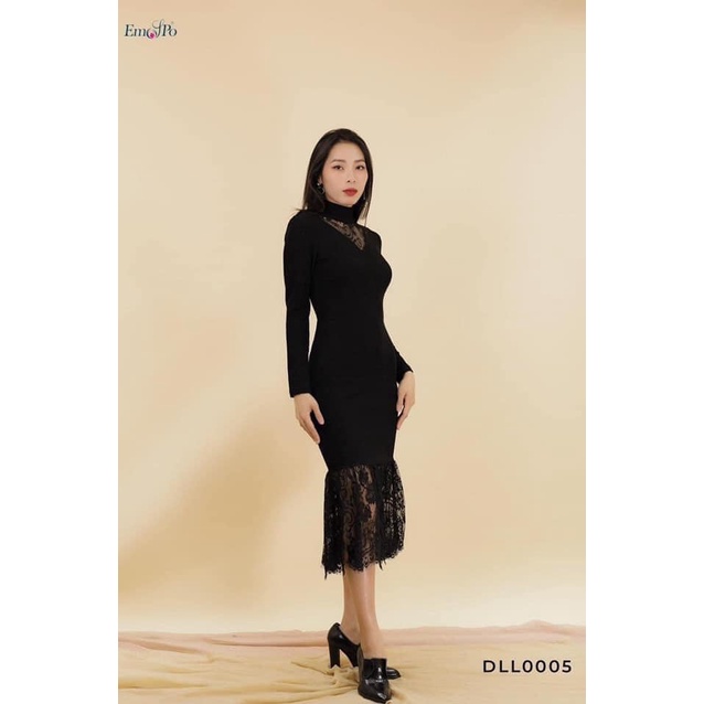 Đầm Len Dáng Ôm Emspo Cổ 5F Phối Ren Dll0005
