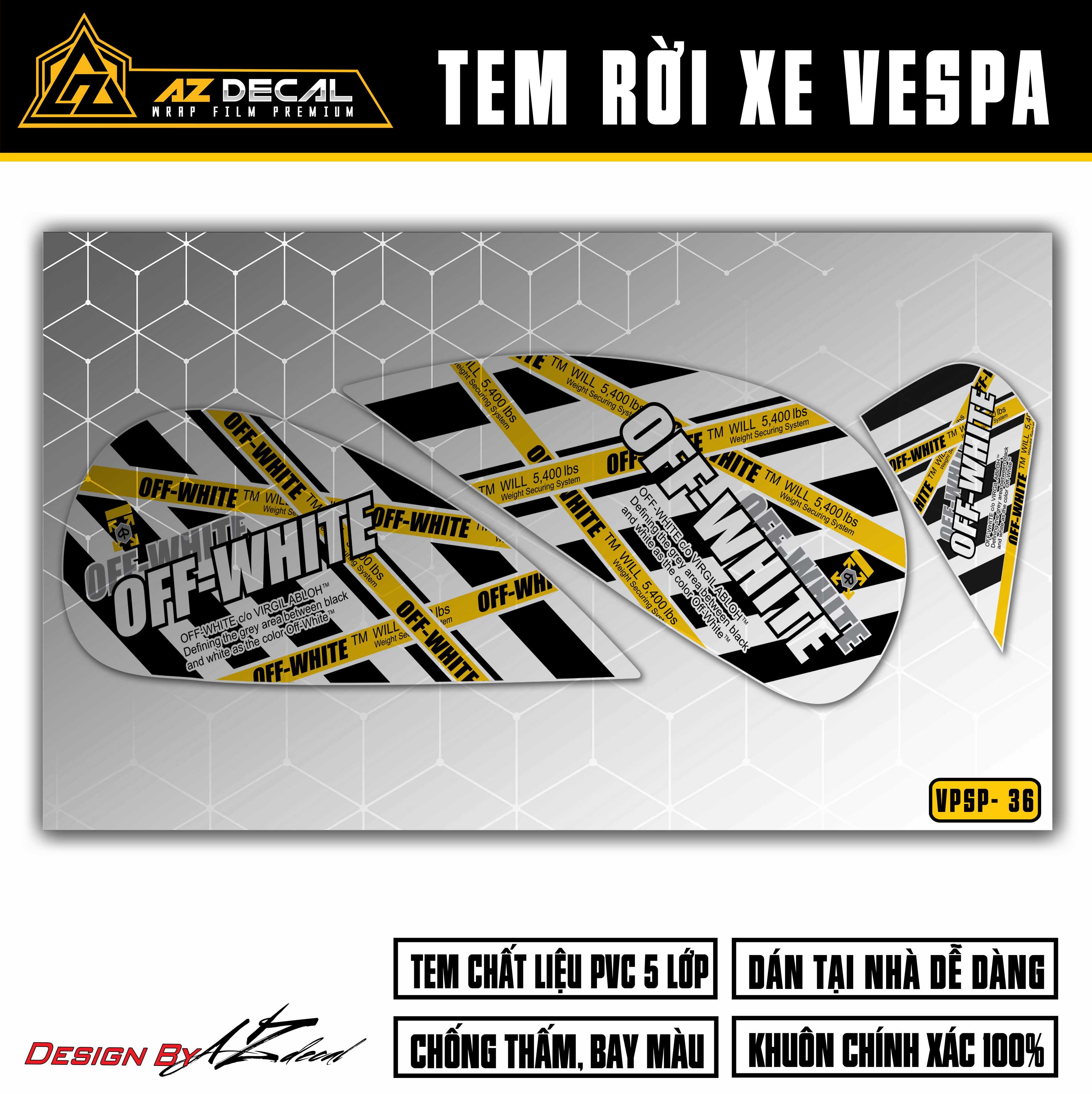Tem Chế Xe Vespa Sprint / Primavera Mẫu Off-White Nghệ Thuật | VPSP36 | Decal Rời Dễ Dán, Chống Nước, Chống Phai Màu - Azdecal