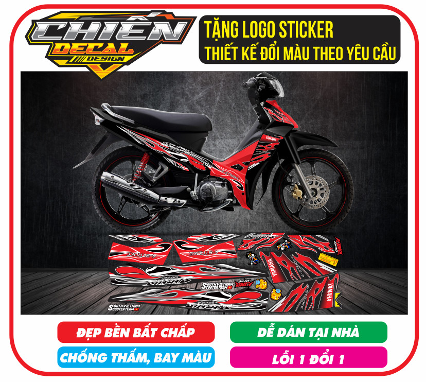 Tem rời sirius rc mẫu tem lửa đen đỏ - tem lửa chế sirius rc 110cc- 50cc (tem 3 lớp đẹp - bền)