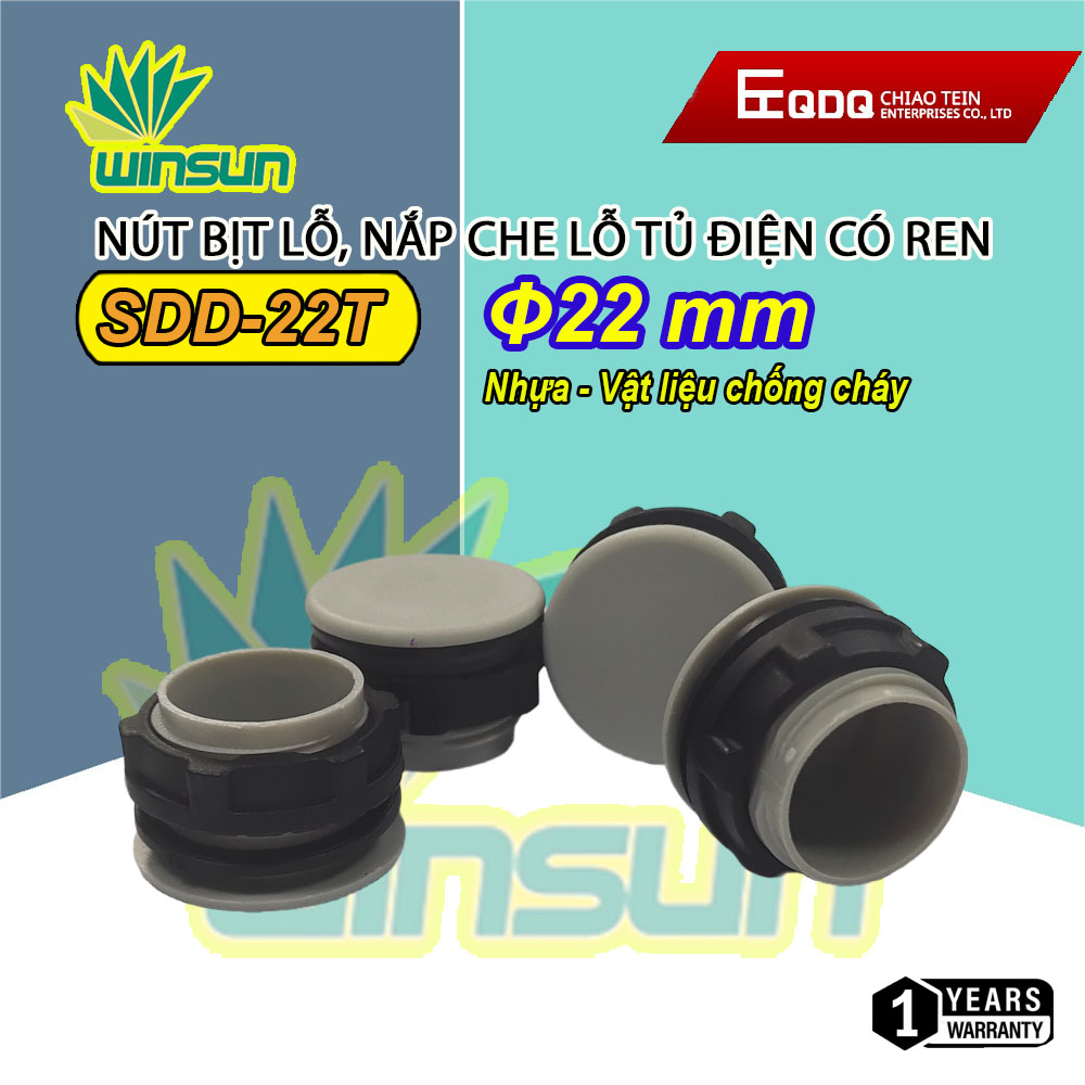 Nút bịt lỗ, nắp che lỗ tủ điện có ren phi 22 winsun (Gói 10 cái)