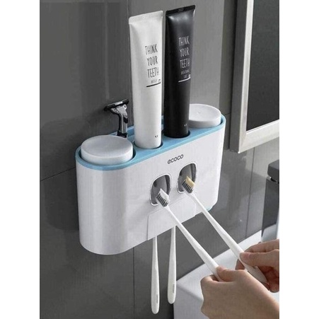 Bộ nhả kem đánh răng tự động ecoco, hộp đựng bàn chải đánh răng, kệ để đồ phòng tắm cao cấp