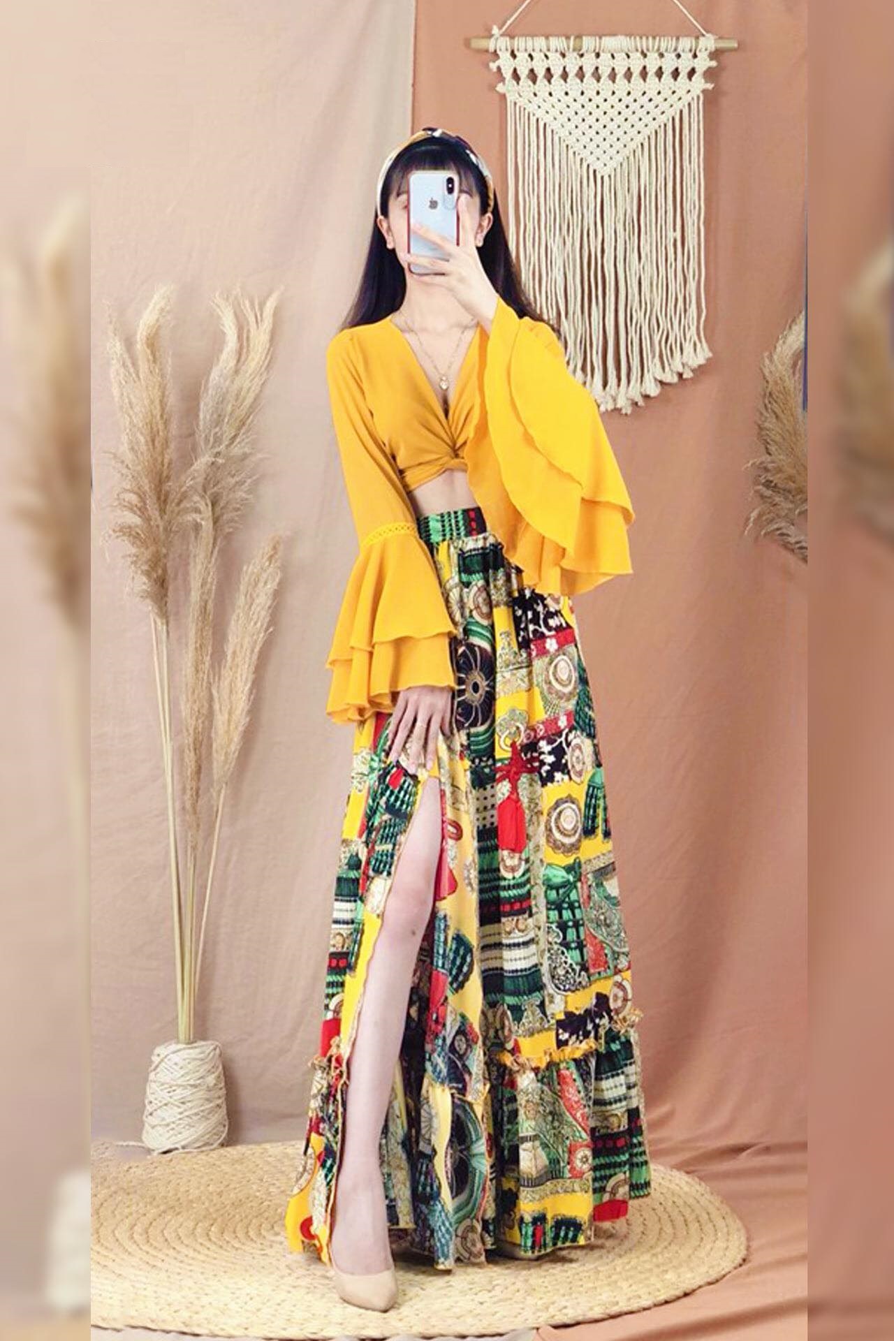 Áo voan tay loe buộc nơ