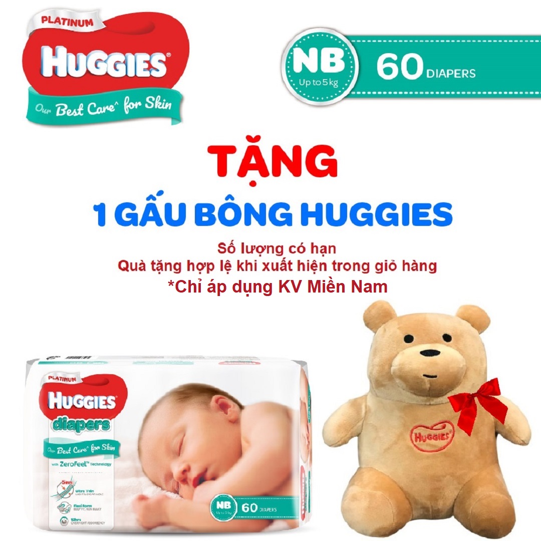 Tã/bỉm dán siêu cao cấp Huggies Platinum NB60 - Gói 60 miếng dành cho bé sơ sinh|ProductId:446