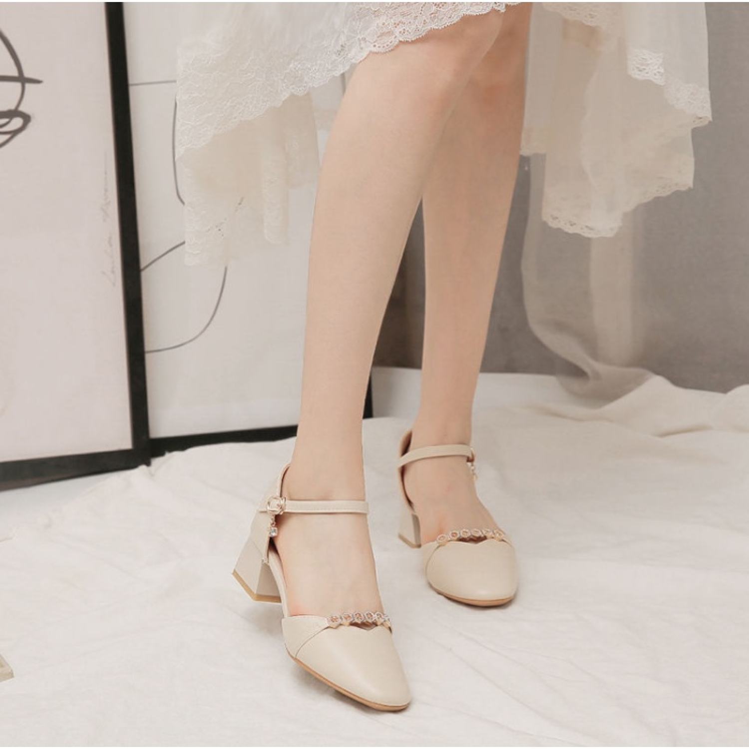 Giày cao gót Sandal đế 3cm mũi vuông
