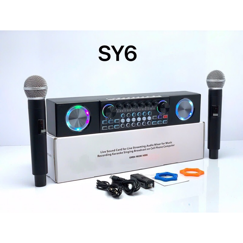 Loa Bluetooth SY6 AUDIO live Stream Kèm 2 micro karaoke không dây