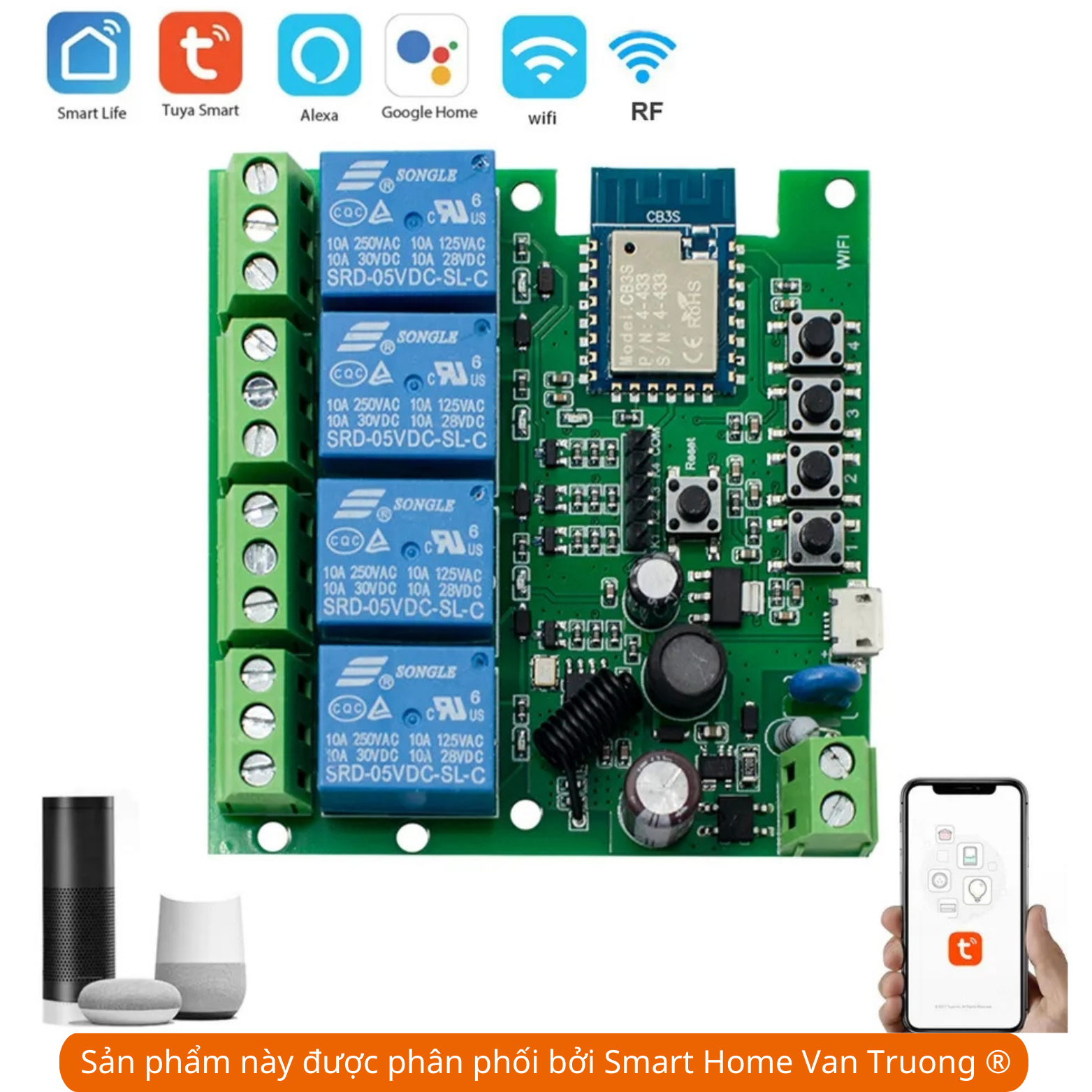 Công tắc hẹn giờ bật tắt WIFI theo thời gian thực với 4 kệnh riêng biệt chạy được với điện DC 12-24V, AC 220V