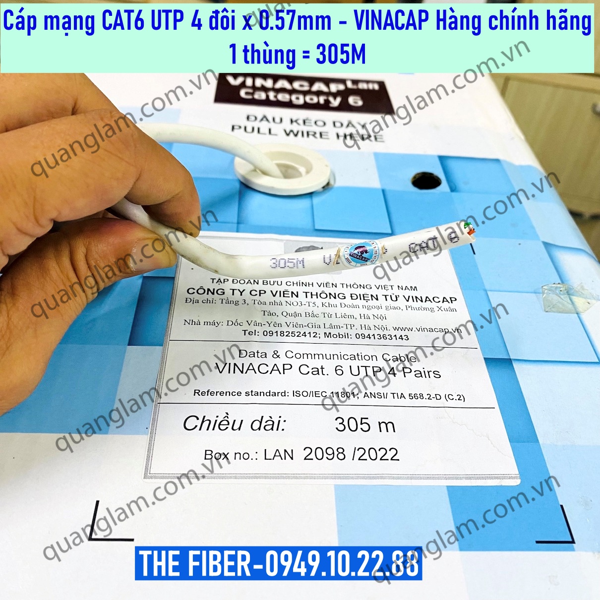 Cáp mạng CAT6 UTP 4 đôi 0.57mm - VINACAP (1 thùng 305M)