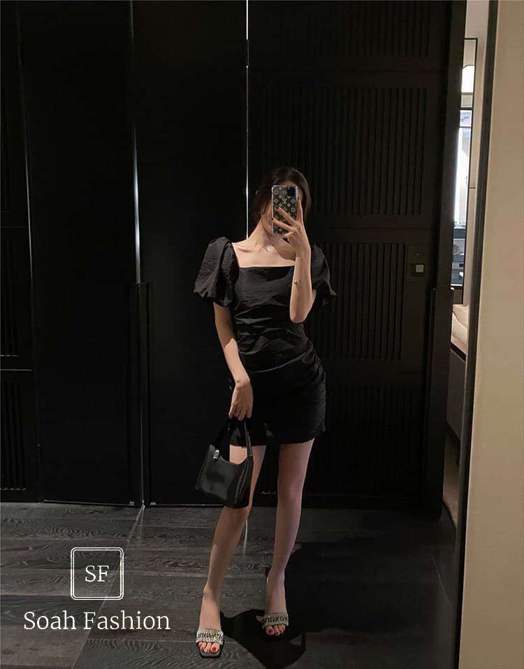 Đầm Tay Con Đan Dây Lưng GOHA (ĐEN)
