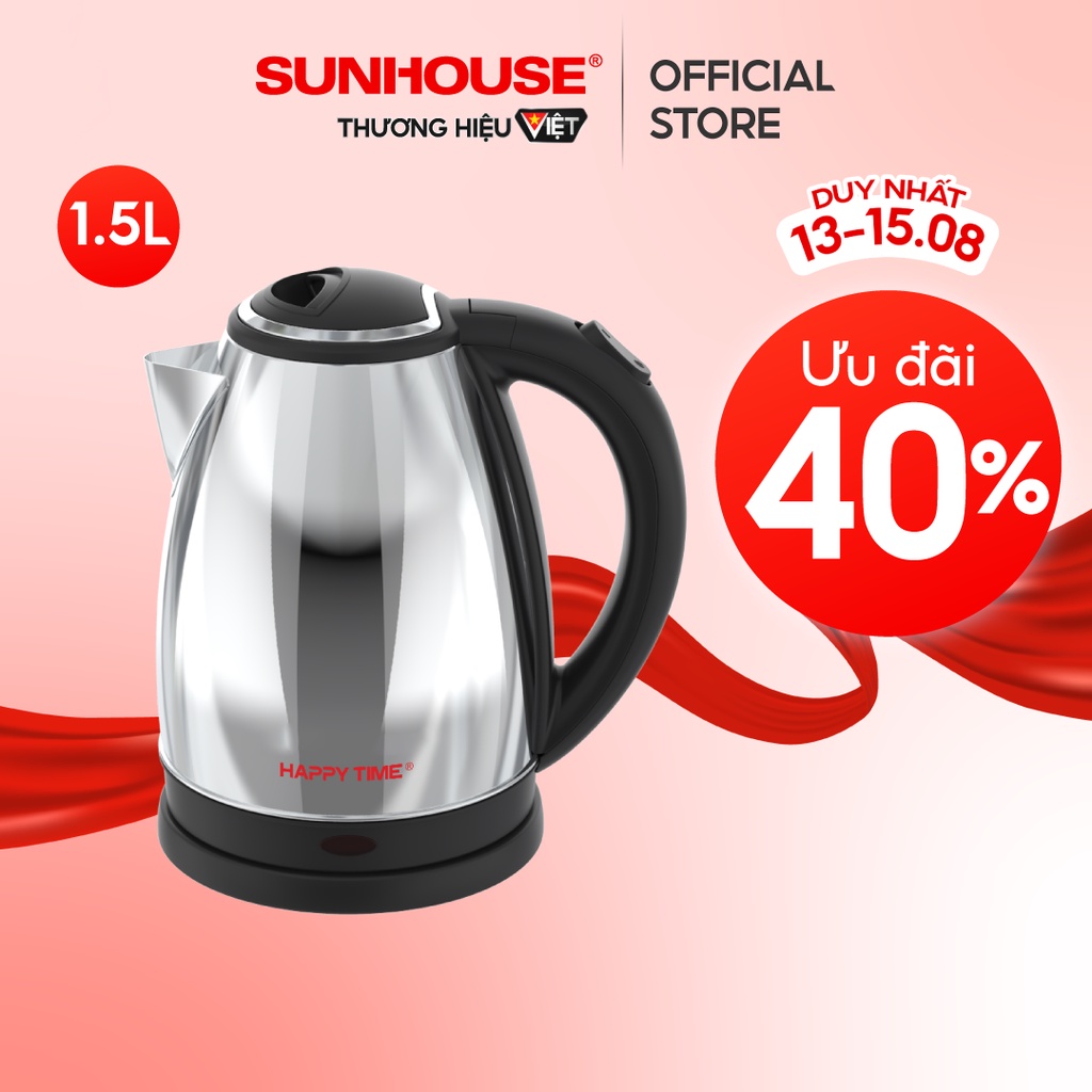 [Mã ELMALL10 giảm 10% đơn 500K] Ấm siêu tốc Inox 1.5L Happy Time HTD1055