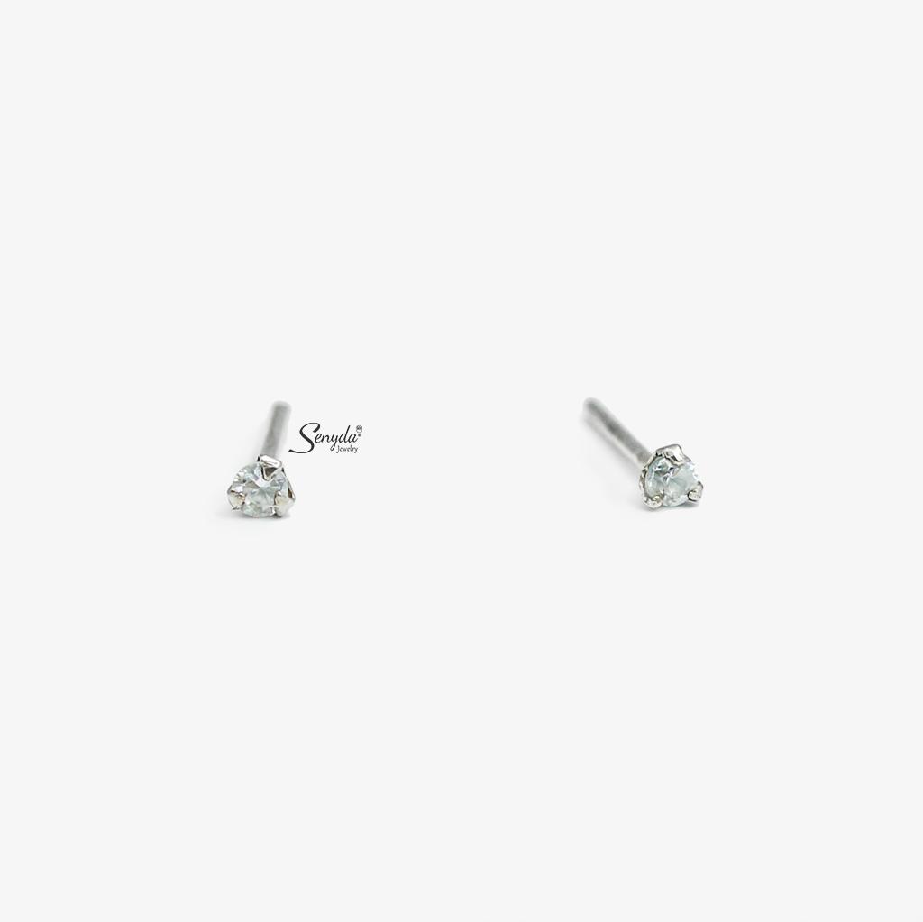 Bông tai nụ đá 2mm bạc Ý cao cấp BT199