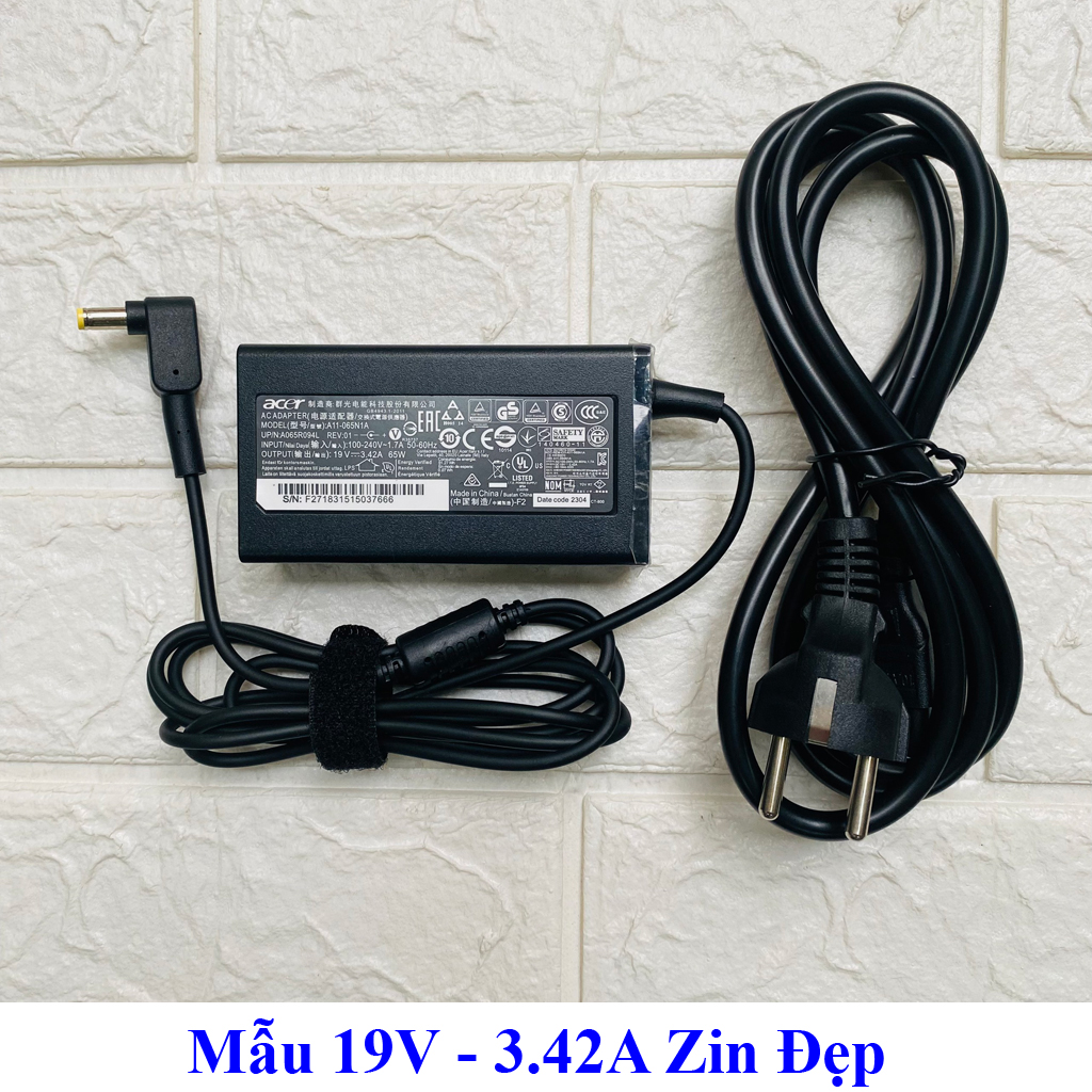 Sạc Laptop Acer 19V - 2.37A (45W) / 19V - 3.42A (65W) chân To 5.5x1.7mm - đường kính đầu sạc 5.5mm dùng cho V3-111, V3-112, V3-472, V3-571, V3-572, ES1-432, ES1-511, ES1-512