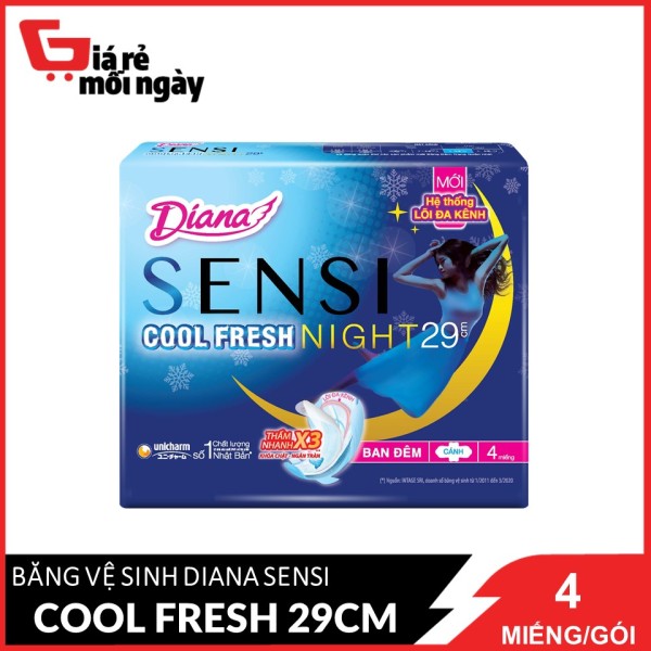 [HCM]Băng vệ sinh Diana Sensi Cool Fresh Night 29cm 4 miếng/gói nhập khẩu