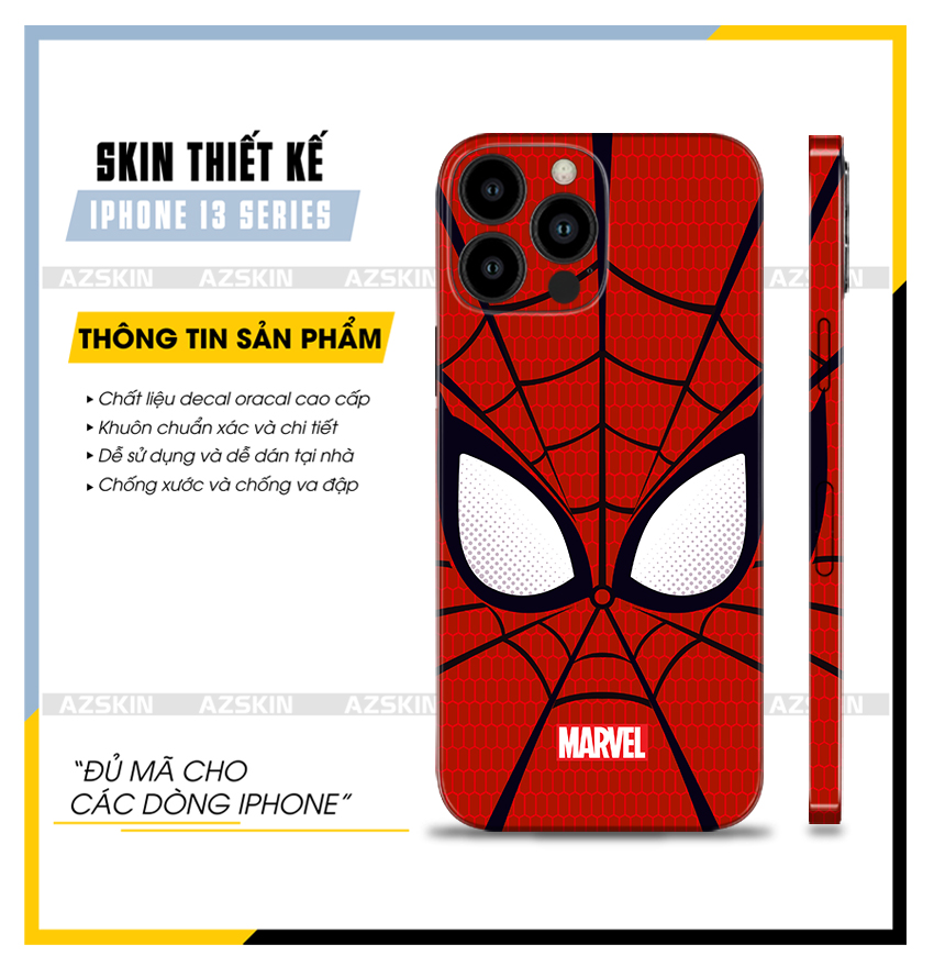 Miếng dán skin iphone 13 mini/13/13pro/13 pro max spider-man |sk_ipda05| khuôn chuẩn dán full lưng viền, dễ dán tại nhà