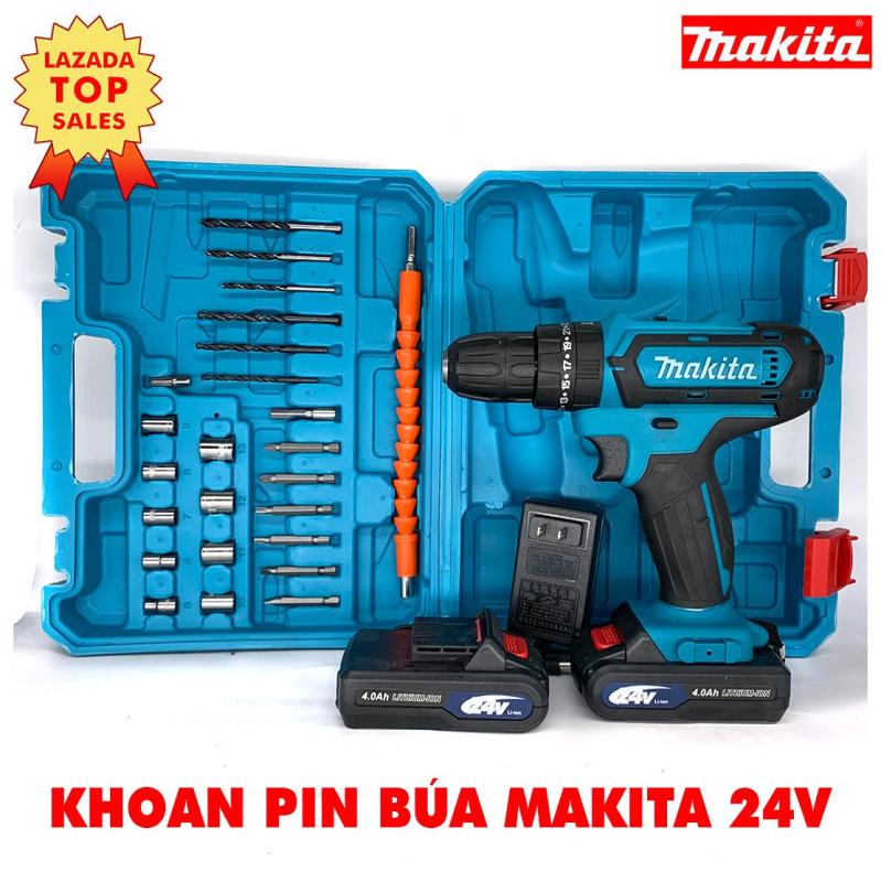 Máy Khoan MAKITA 24V Có Búa Lõi Đồng 2 Pin -Tặng bộ phụ kiện - Bắt Vít, Khoan Sắt, Khoan Tường, Khoan Gỗ - Hàng Malaysia - ĐỦ 2 PIN 5 CELL