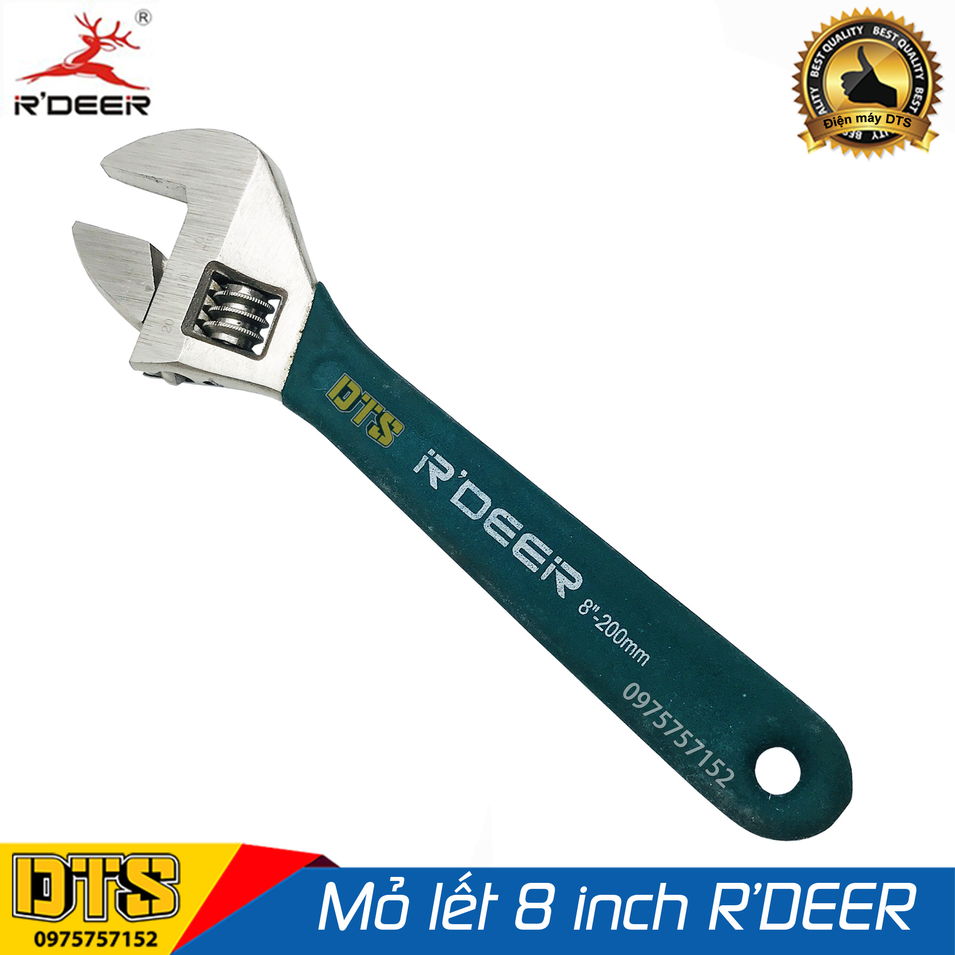 Mỏ lết tay dạ R'DEER 8 inch/ 200mm chất liệu hợp kim cao cấp, độ bền tuyệt đối, điều chỉnh độ mở linh hoạt 0-25mm, Cờ lê mỏ lết chất lượng cao