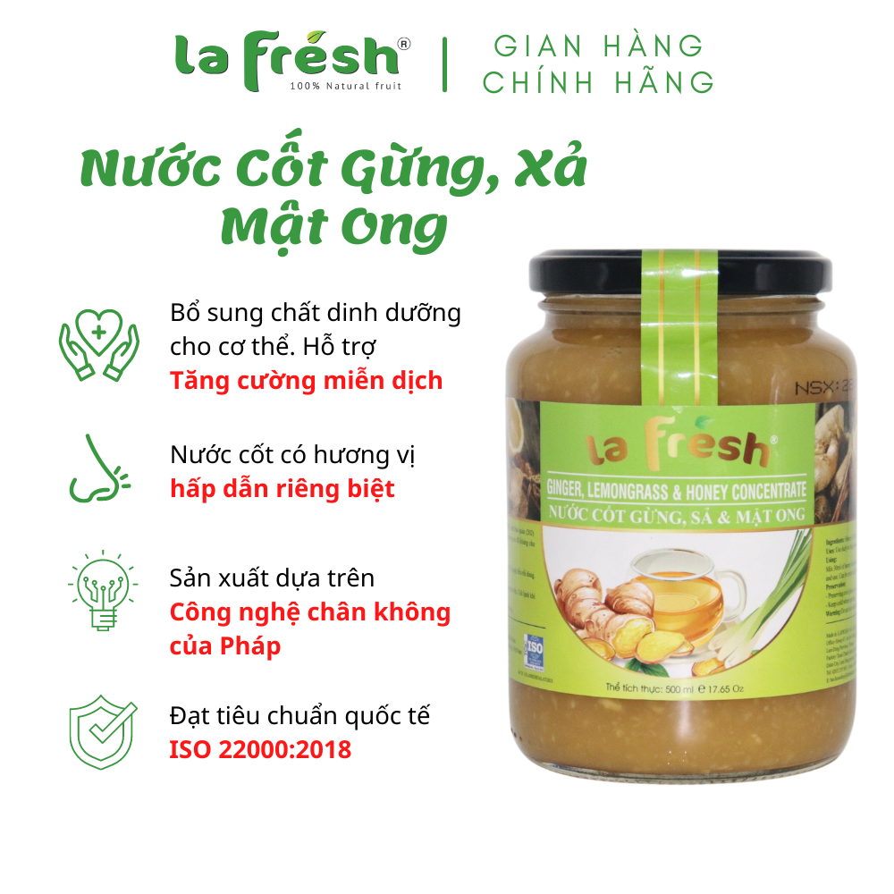 Nước Cốt Gừng Sả Mật Ong LaFresh Đà Lạt - Chai 500ml