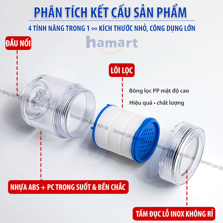 Đầu Nối Vòi Nước Tăng Áp Lọc Nước Bồn Rửa Chén Lavabo Xoay 360° Kèm Lõi Bông Lọc Sạch Nước Hiệuu Quả