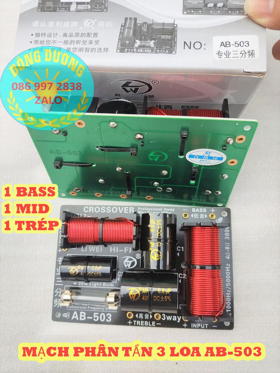 Mạch phân tần 3 đường tiếng ab503 -1 bass-1 trung -1treble - bass 25-50- giá 1 mạch
