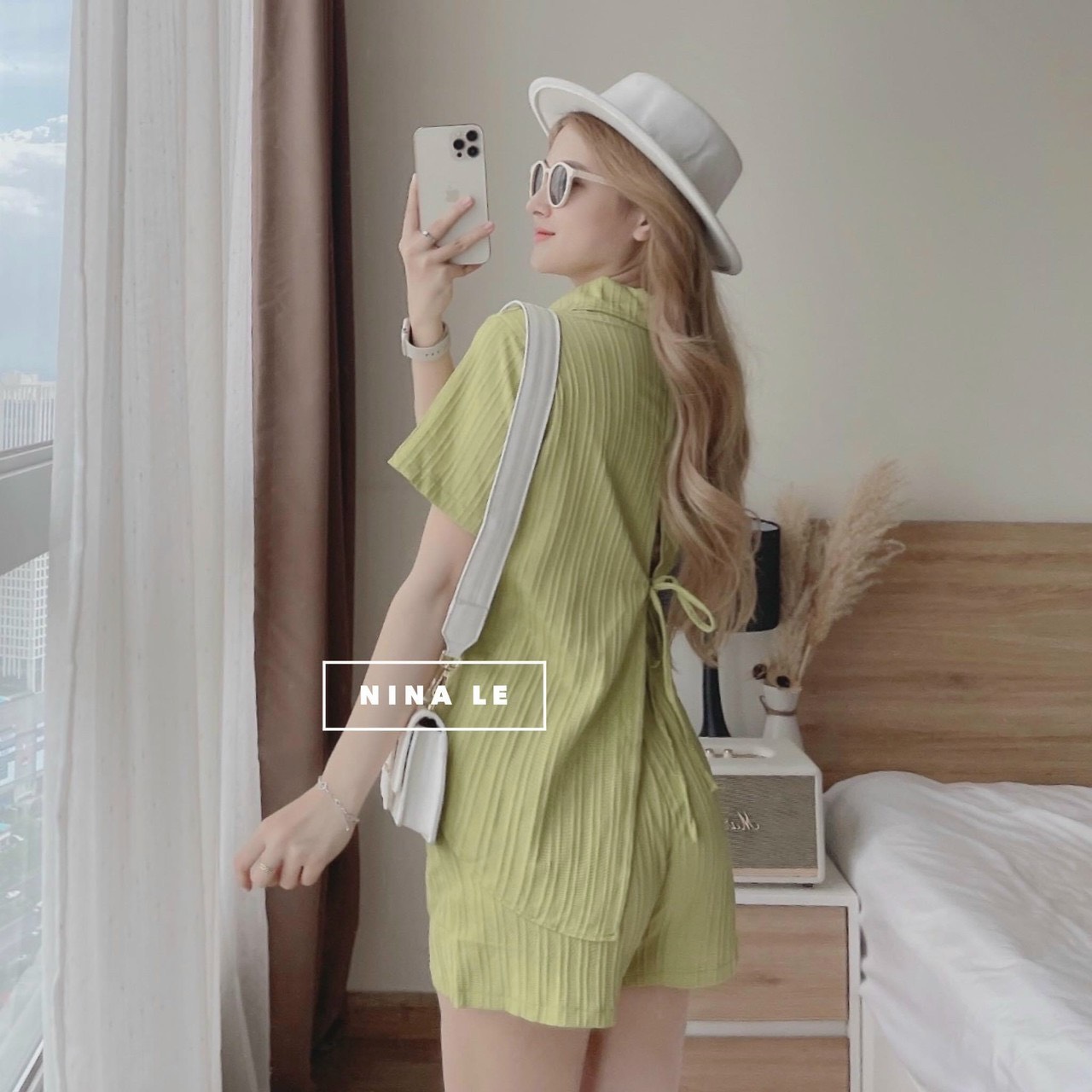 Sét bộ nữ áo sơ mi kèm quần đùi xinh xắn, bộ sơ mi cộc tay chất xô gân nổi đồ bộ nữ cao cấp,sét bộ đồ nữ tay lỡ cổ sơ mi cột dây sau lưng