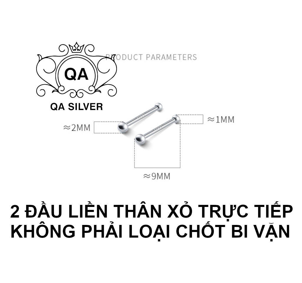 Khuyên tai bạc 925 nụ tròn đuôi bi bông nam nữ tối giản S925 MINIMAL QA SILVER Earrings EA250101