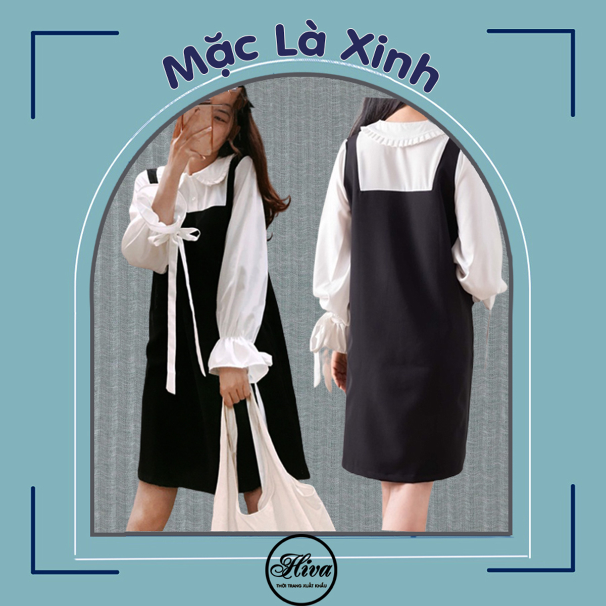 Đầm chữ A tay pha màu trắng - Áo sơ mi liền chân váy (hình thật/video)