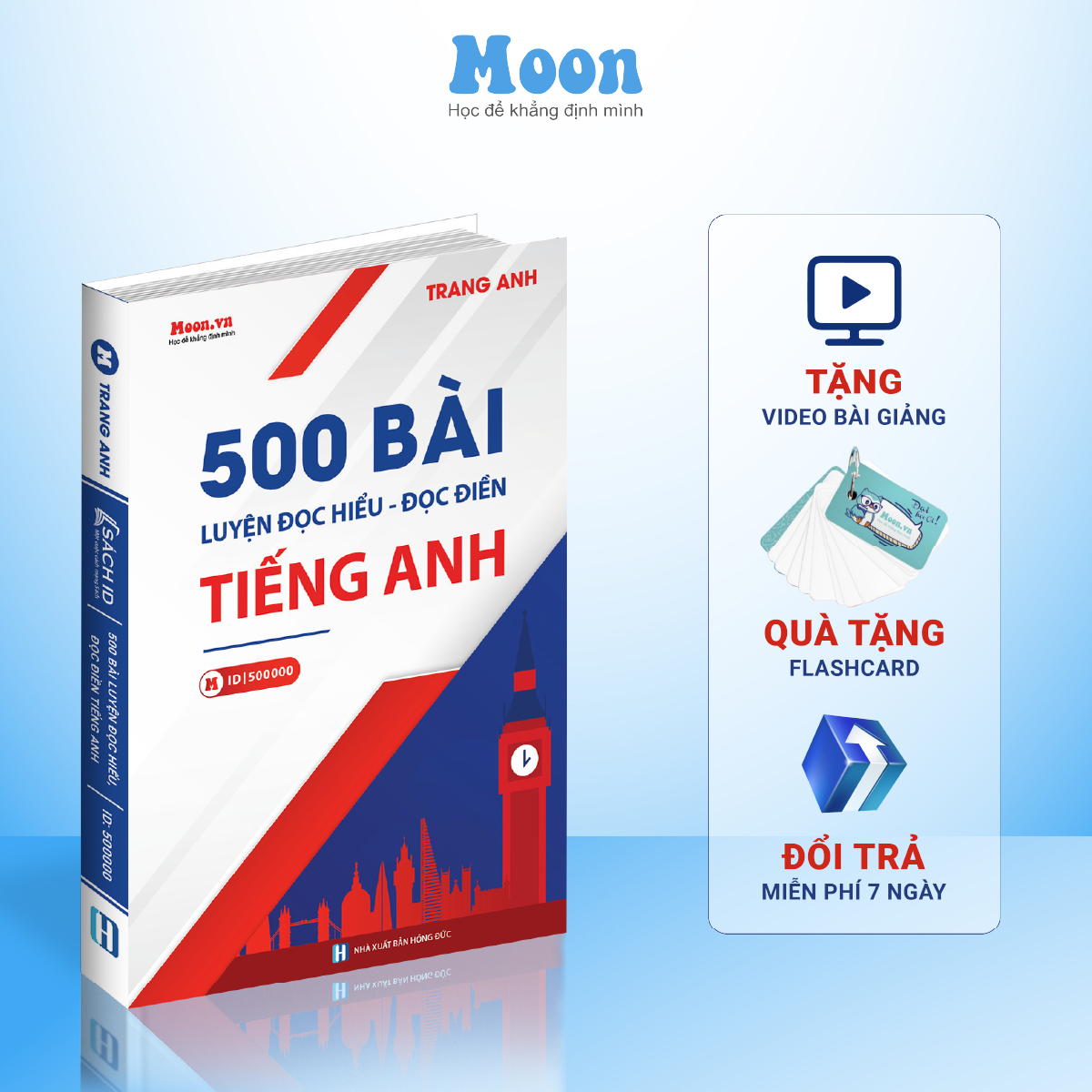 Sách ID Moonbook Tiếng Anh cô Trang Anh: 500 bài đọc hiểu đọc điền ôn thi THPT Quốc Gia 2023