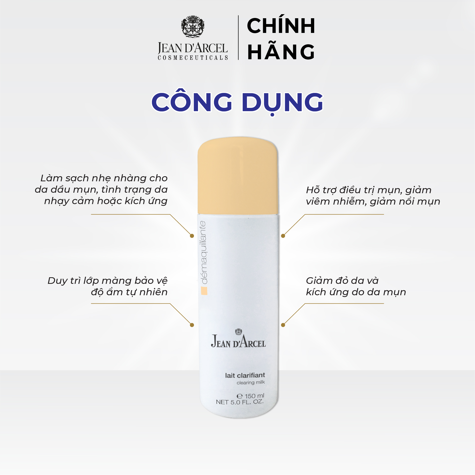 J107 Sữa rửa mặt cho da dầu và da mụn Demarquillante - Clearing Milk 150ml - Jean d'Arcel