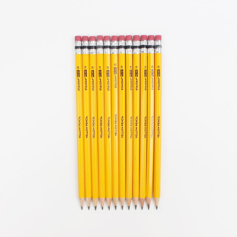 Set 6 cây bút chì thân vàng Stacom có tẩy 2B PC107