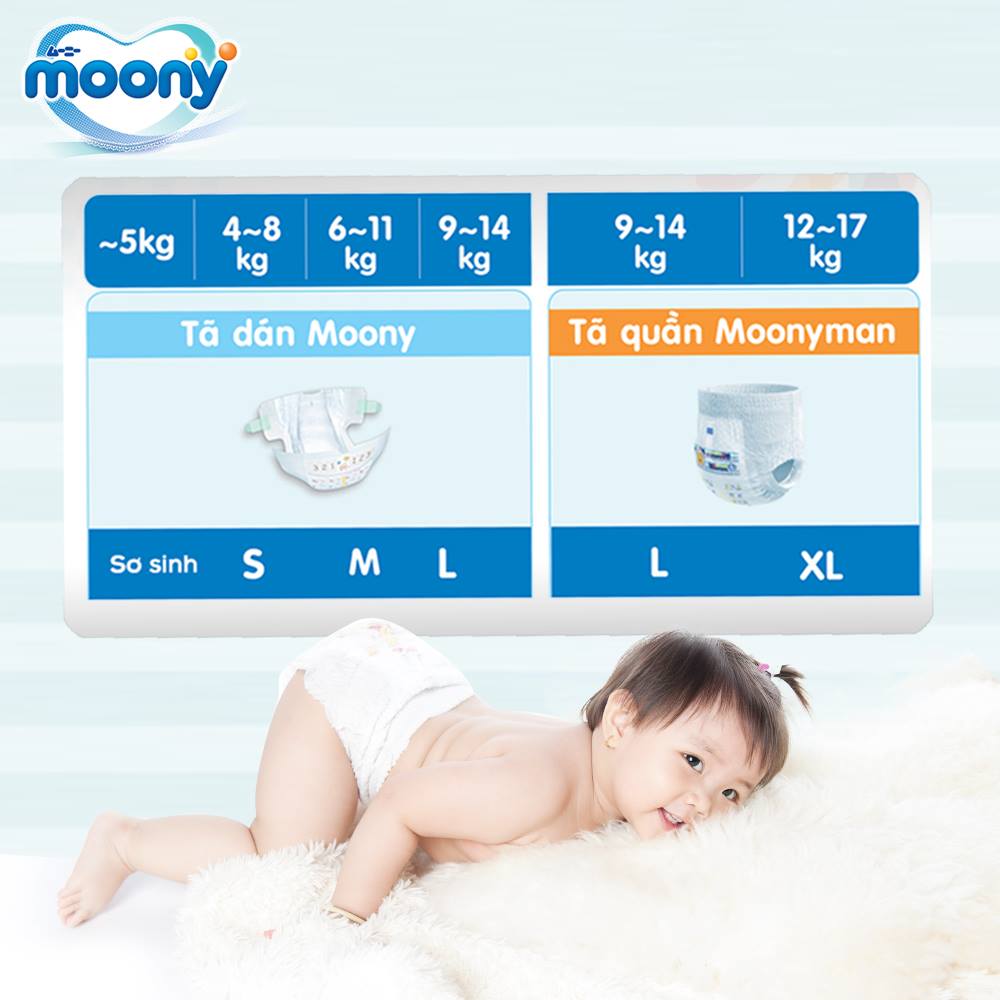 [HCM][Nội địa Chính Hãng 100%] Bỉm dán Moony Nhật size L54 miếng (9-14kg)