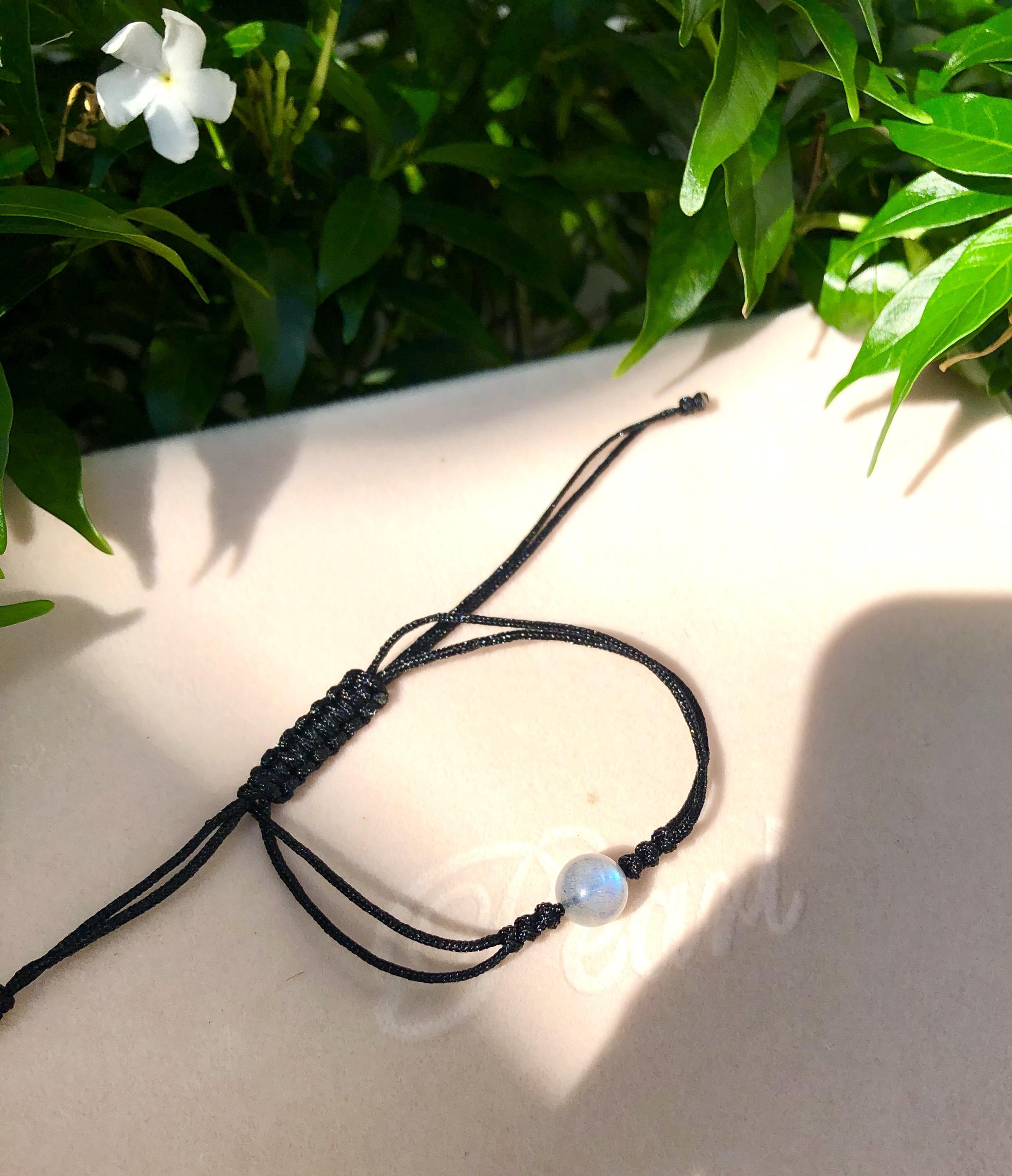 [FreeshipMAX] vòng tay đá sà cừ đan dây đen hạt 8mm