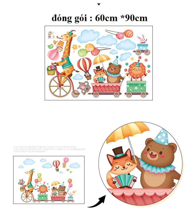Decal dán tường Thú đi xe đạp
