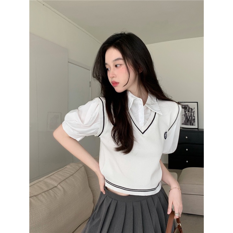 Áo Len Gile Nữ Học Sinh Cổ Tim Chất Len Dày