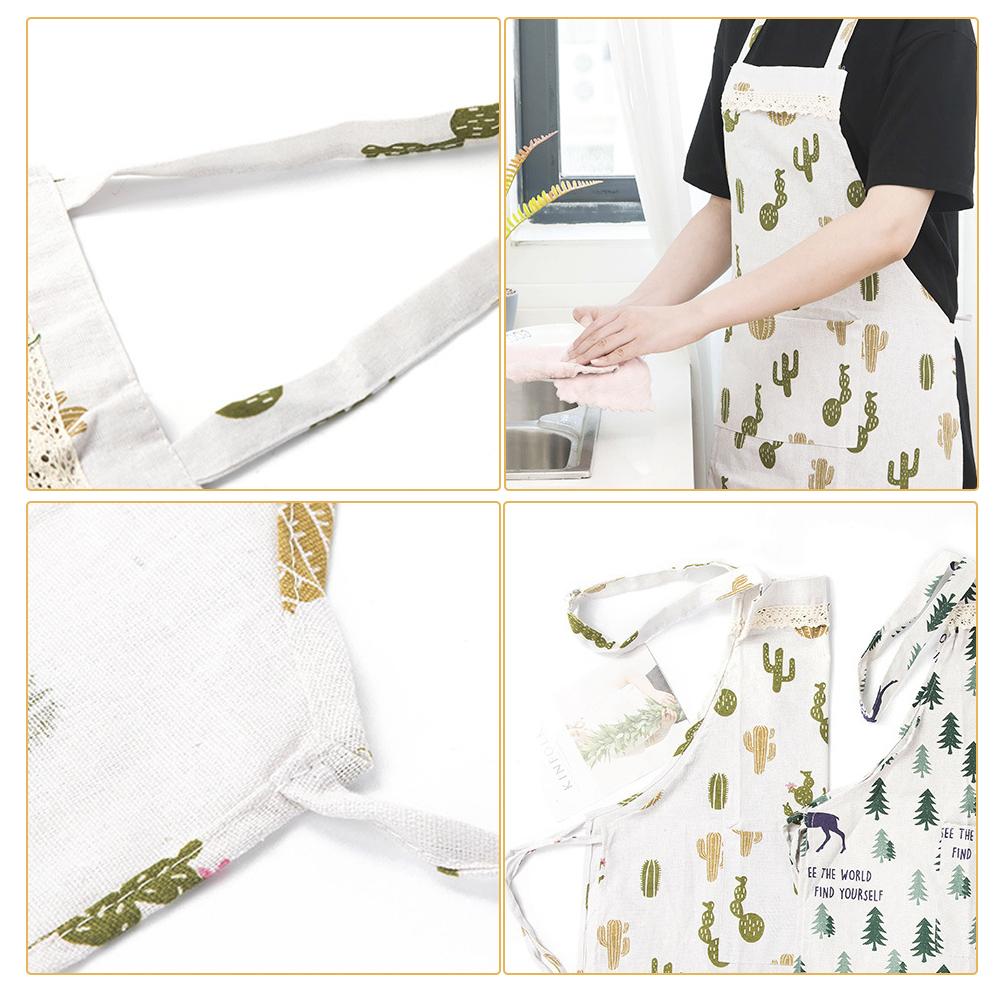 Unisex Adjustable Apron Nordic Cotton Linen Restaurant Gallery Overalls Christmas Tree Fawn Pattern Barbecue Cooking Women Bib